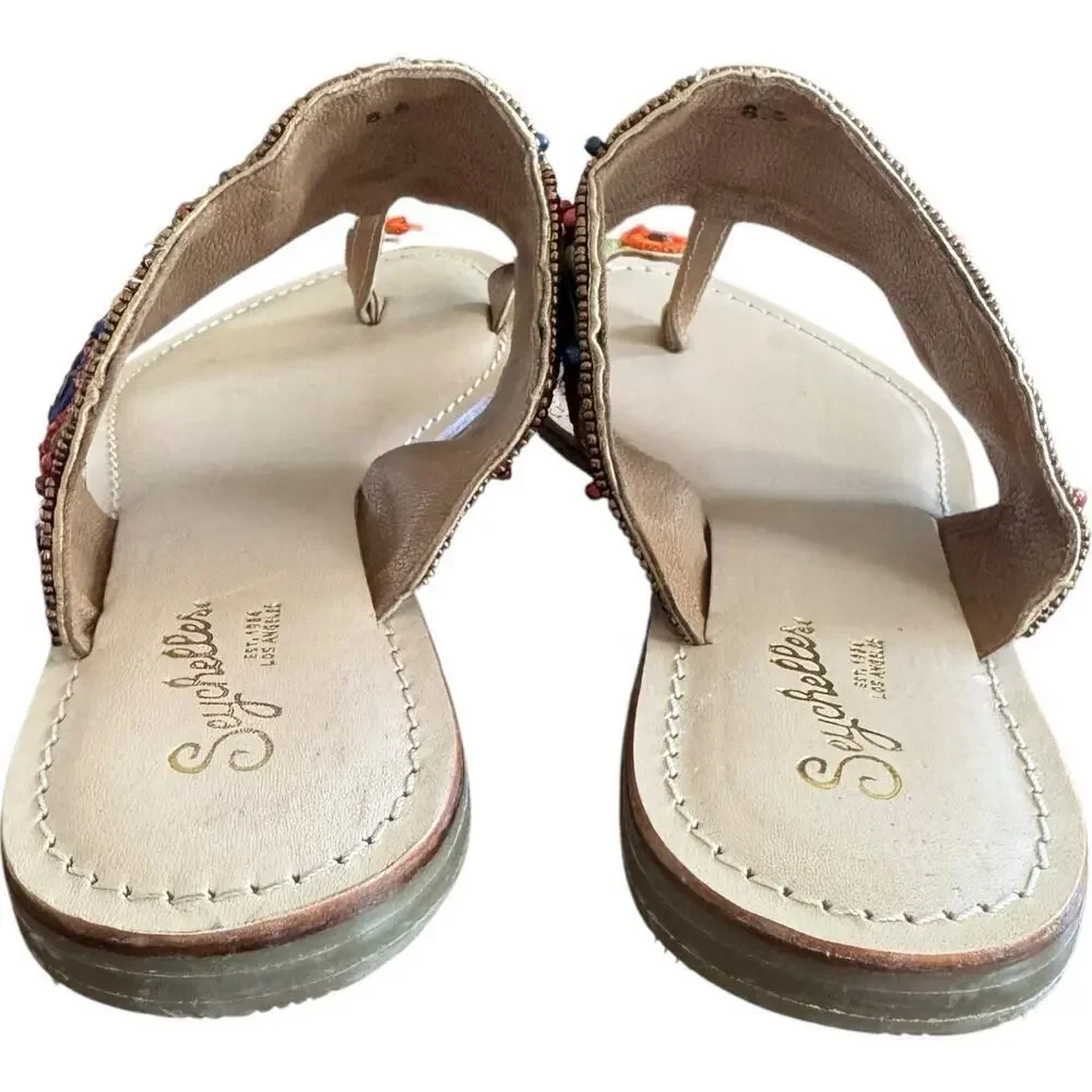 Seychelles Embroidered Beaded Gem Slip On Toe Loop Flat Sandals Women's 8.5